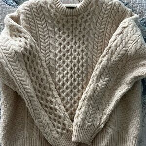 Cream Cable Knit Men's Sweater - Classic Crewneck